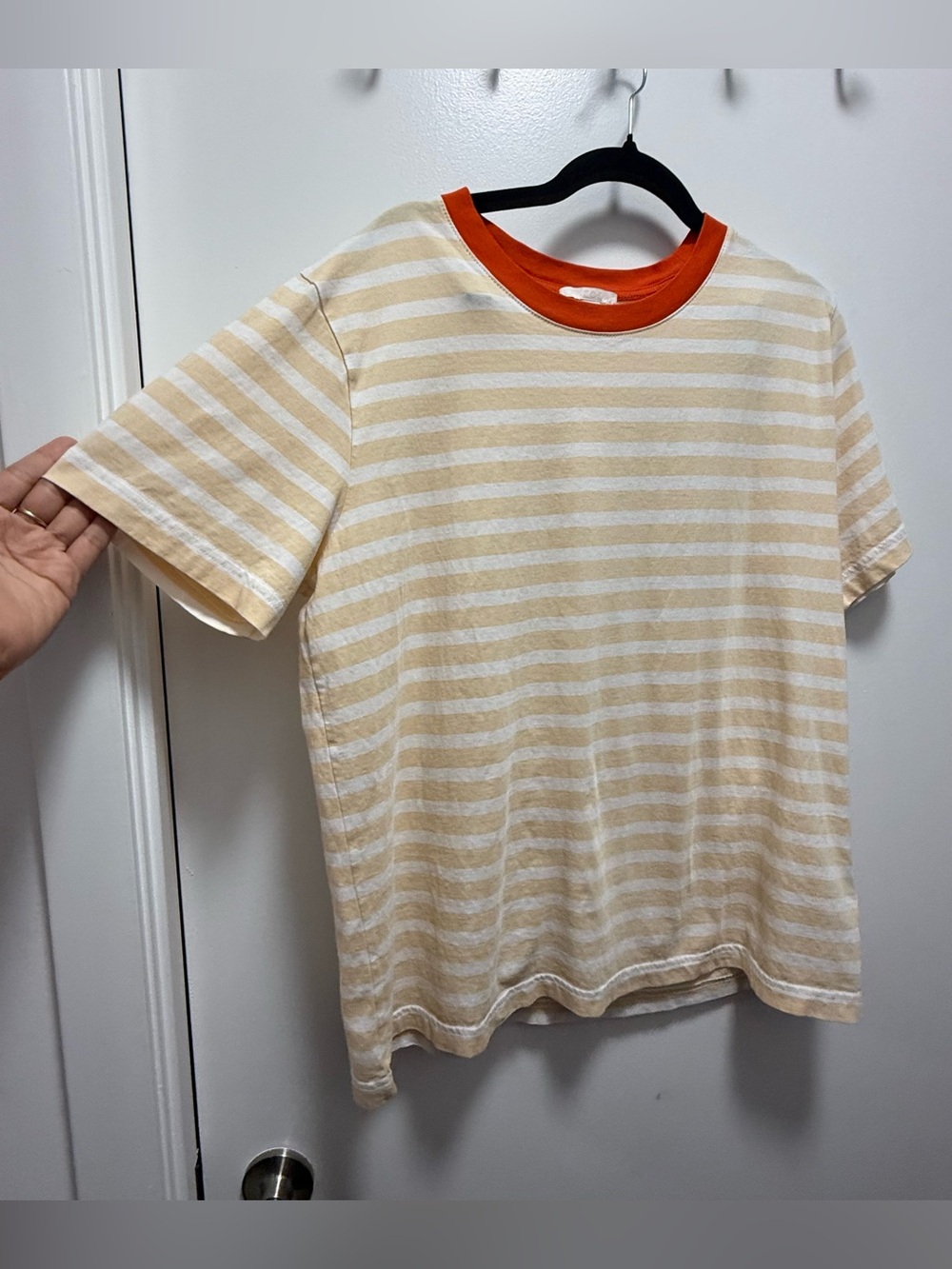 COS 100% Cotton Pale Yellow and White Striped Minimalist Top
